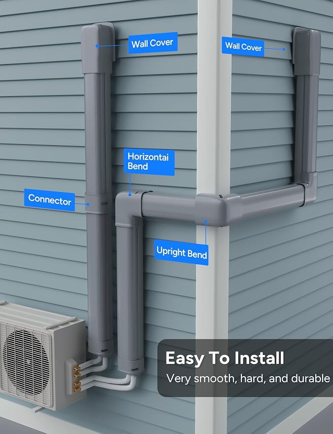 4'' 23Ft Mini Split Line Set Cover Kit for Minisplit Ductless Linset Air Conditioners and Heat Pumps, Central AC Decorative Upgraded UV-Proof Strong & Durability PVC Pipe, Gray