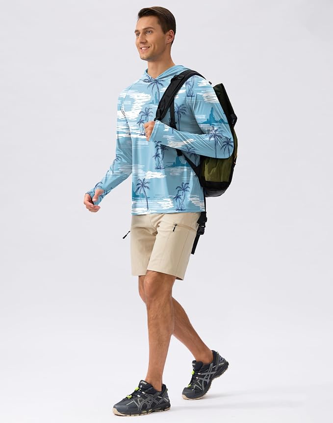 Pudolla Men's Sun Protection Hoodie Shirts UPF 50+ Rash Guard SPF Long Sleeve Fishing Shirt for Men Swim Hiking Boating