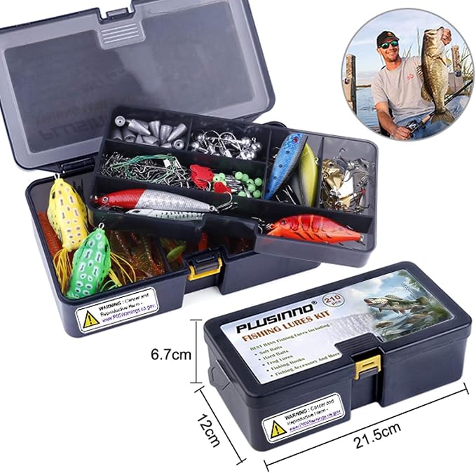 PLUSINNO Fishing Lures Fishing Tackle Box Fishing Gifts for Men, Bass, Trout Fishing Accessories Kit for Saltwater & Freshwater Fishing Gear Including Topwater Lures, Hooks, Spinnerbaits