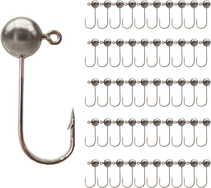 EUPHENG 50pcs Fly Tying Jig Heads Kit - Jig Hooks for Fly Fishing - DIY Lure Making Kit - Black, White, Orange, Pink, Chartreuse - Sizes #12, #8, #6, #4, #2