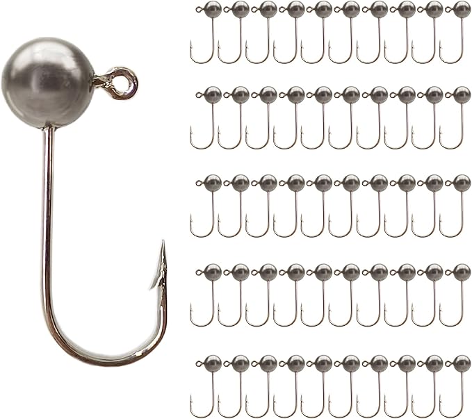 EUPHENG 50pcs Fly Tying Jig Heads Kit - Jig Hooks for Fly Fishing - DIY Lure Making Kit - Black, White, Orange, Pink, Chartreuse - Sizes #12, #8, #6, #4, #2
