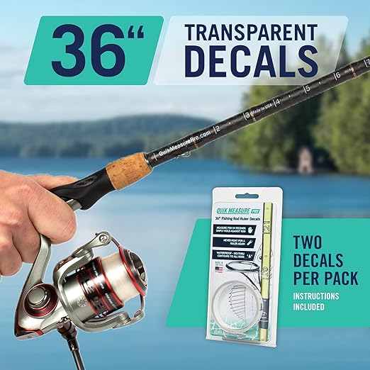Fishing Ruler Decal 2-Pack | 36” Transparent Rod Fish Measuring Sticker | Made in USA | Stick-On Fish Measurement for All Rod Types | Waterproof | Marine Grade Adhesive | Durable Fishing Tool | 2 Pack