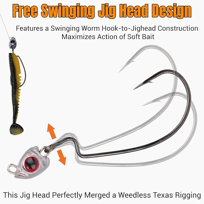 Vivid Fish Eyes Swimbait Jig Heads for Fishing, 15Pcs Swing Bass Jigheads Lifelike Weedless Jig Heads for Ned Rig or Texas Rig 1/8 3/16 1/4 3/8 1/2oz