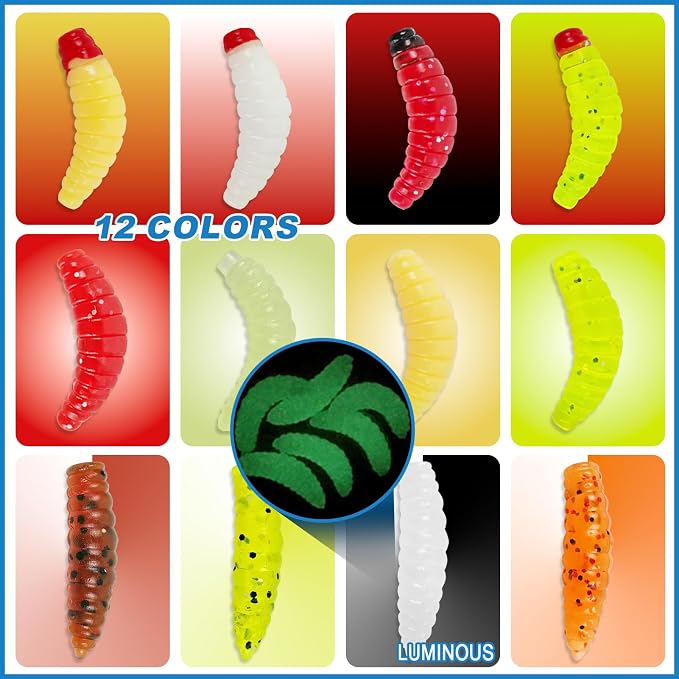 120Pcs Fake Maggots Bass Fishing Worms Lures Soft Plastic Fake Worms Ice Lure Fishing Baits for Bluegill Crappie Walleye Perch