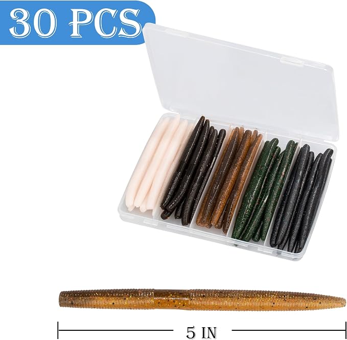 30/50/78/100Pcs Senko Worms Kit – 4"/5" Soft Plastic Fishing Lures with Salt Impregnation for Bass Fishing