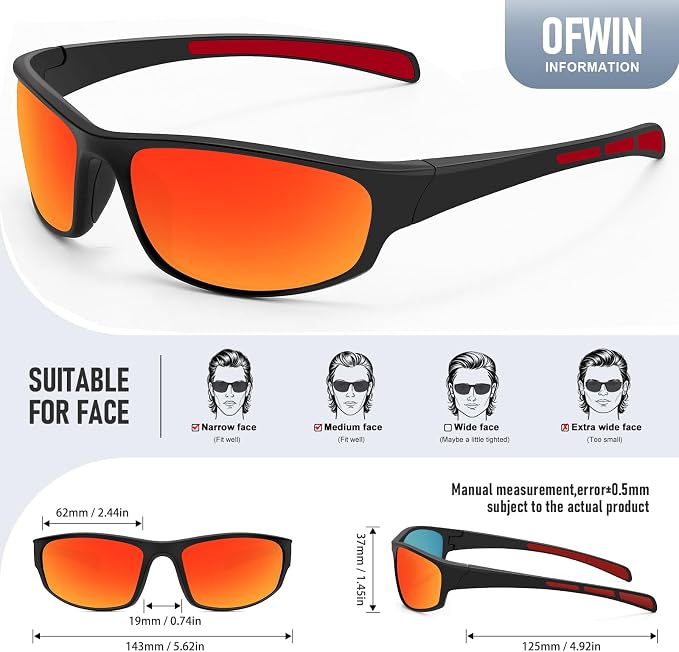 Sports Polarized Sunglasses for Men Women Wrap Around Sun Glasses Fishing Cycling Driving Running UV Protection