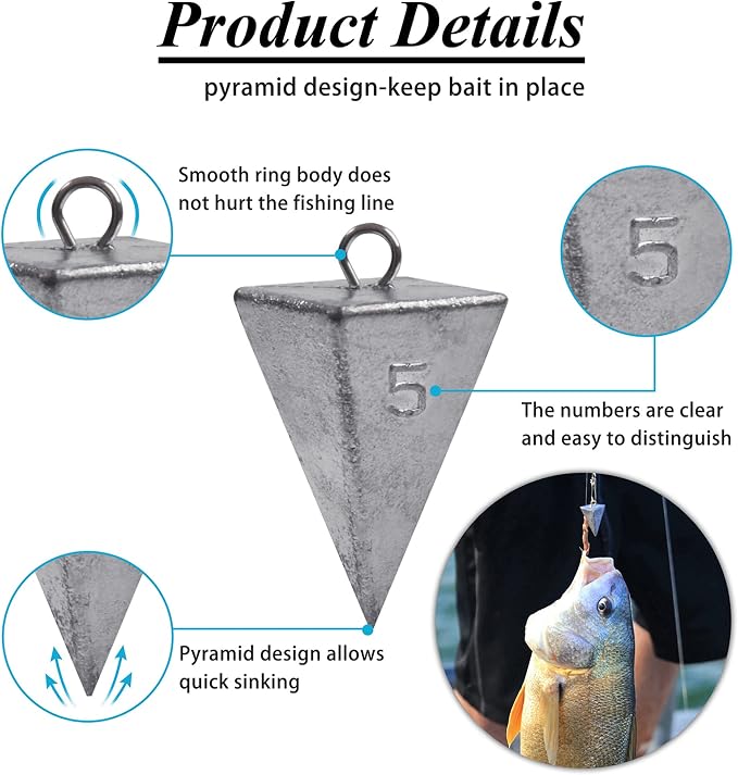 Pyramid Sinkers Fishing Weights, Saltwater Surf Fishing Sinkers Triangle Fishing Weights for Ocean Saltwater Surf Fishing Gear Tackle 1oz 2oz 3oz 4oz 5oz 6oz 8oz