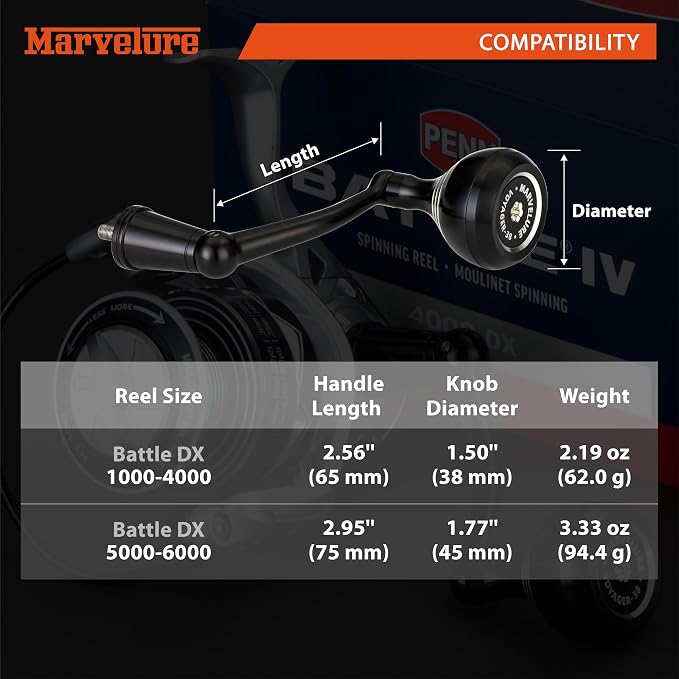 Foldable Power Handle for Penn Pursuit III IV, Battle III IV DX, Conflict I Spinning Fishing Reel Replacement Handle