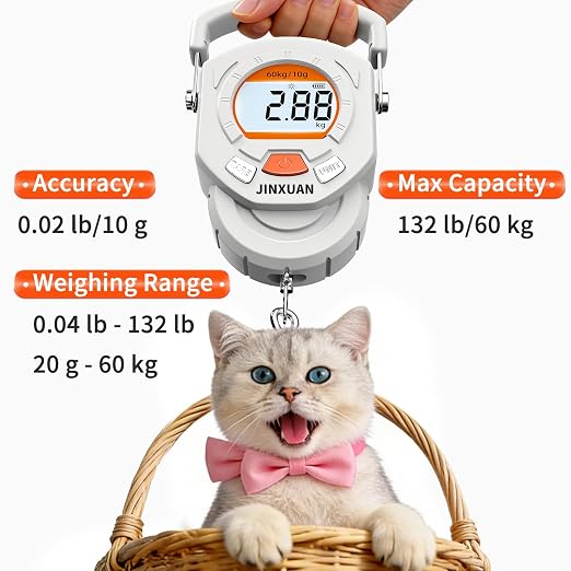 Fishing Scale Luggage Scale 132lb/60kg Digital Fish Scale, Fish Weight Scale with Backlit LCD Display, Luggage Weight Scale with 4 Units, 2 AAA Batteries, Hanging Scale for Fishermen Travelers