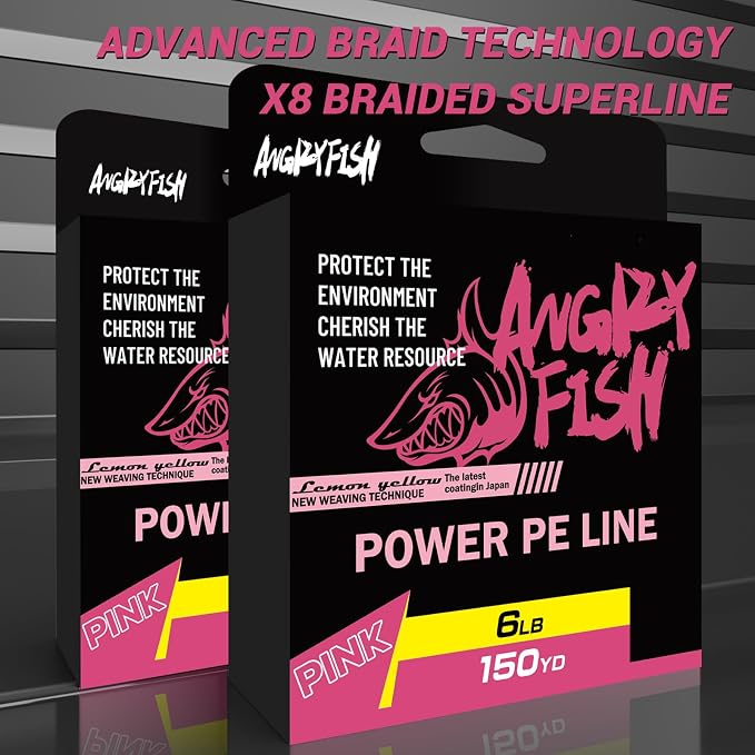 ANGRYFISH 8 Strand PE Braided Fishing Line - High-Visibility to Anglers, Invisible to Fish - Ultra-Strong & Abrasion Resistant - Thinner Diameter for Longer Casts - Pink/Orange - Saltwater/Freshwater