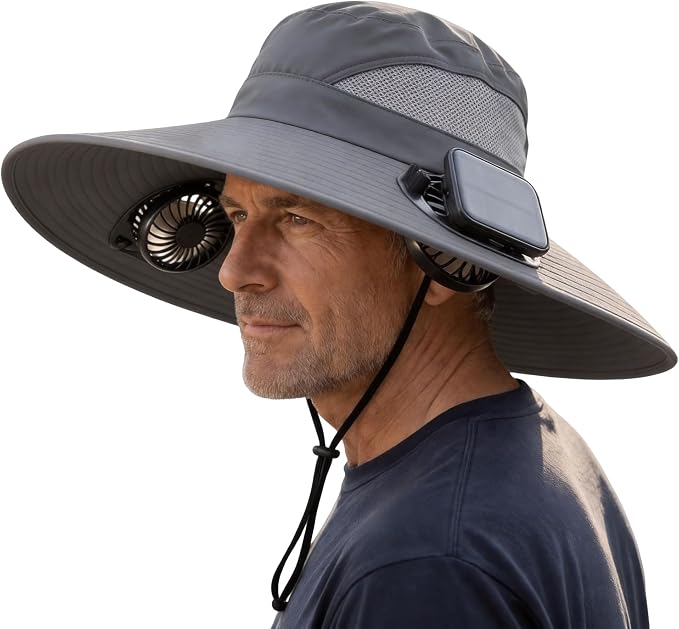 Solar Fan Fishing Hat 2 Fans – UPF 50+ UV Protection, Adjustable Bucket Hat for Outdoor