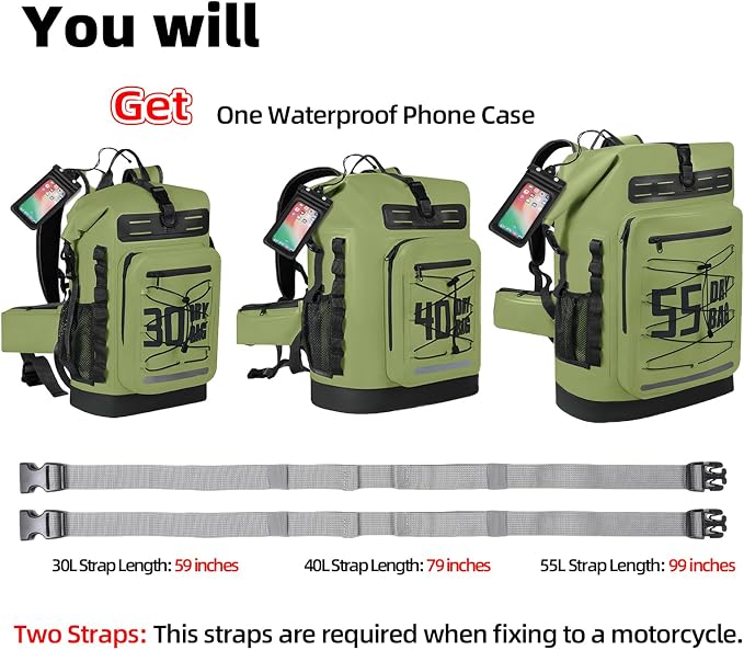 MORXPLOR Dry Bag Waterproof,5L/10L/20L/30L/40L/55L Roll Top Dry Bag Backpack with WaterProof Phone Case for Swim,Kayak
