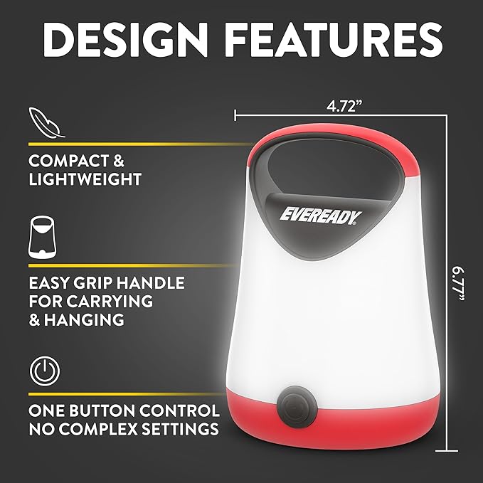 Eveready LED Camping Lantern X-250, Bright Tent Lights, Rugged Water Resistant LED Lanterns, 100 Hour Run-time, Red and Black (Pack of 2)