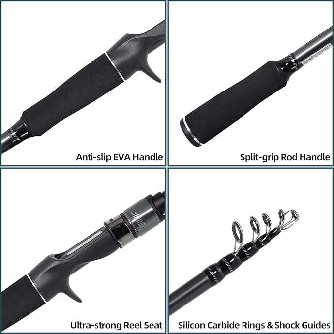 Kilitn Fishing Rod and Reel Combo, M Power Tips, Baitcasting Combo Baitcast Reel, Graphite Telescopic Baitcaster Rod with Comfortable EVA Handle