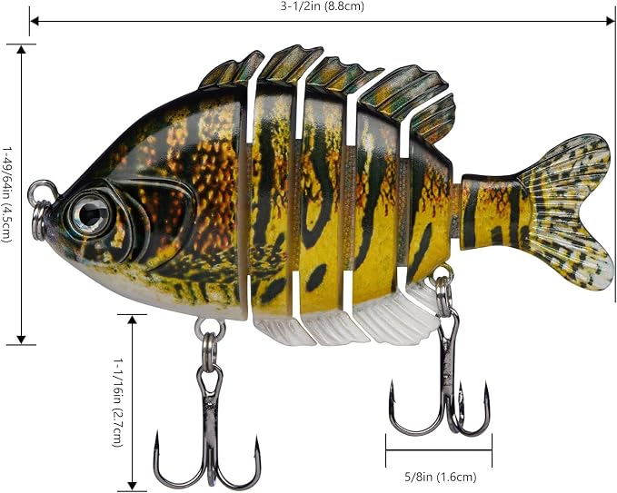 BASSDASH SwimPanfish Multi Jointed Panfish Bluegill Swimbaits Hard Topwater Bass Lures Fishing Lure Crank Saltwater 3.5in/0.85oz