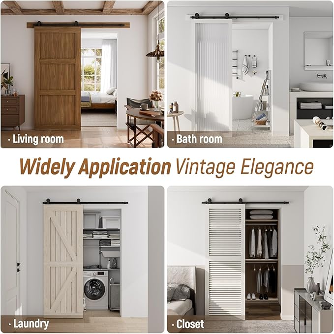 CCJH 12FT Sliding Barn Door Hardware Kit, Heavy Duty, Smoothly and Silently, Easy to Install, Fit 72" Width Single Door Panel, T-Shaped Style Black