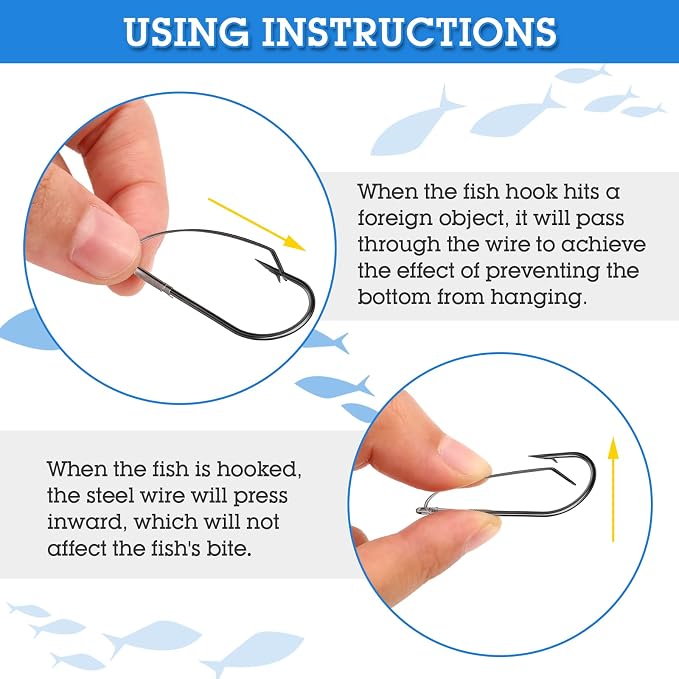 Sumind Weedless Wacky Rig Hooks Bass Carbon Steel Fishing Hooks for Wacky Rigging Worm Lure Baits