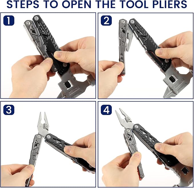 18-in-1 Multipurpose Tool Kit, Survival Camping Gear & Fishing Gifts, Multitool with Hammer, Pliers, Screwdriver and Pocket Knife for Dad Men(Black)