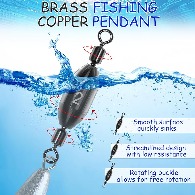Fishing Weights Swivel Bullet Sinkers Brass Fishing Weights Saltwater Freshwater Bass Sinker Weight with Swivel Rolling 1/4oz, 1/8oz, 1/16oz，1/32oz, 3/8oz, 1/2oz