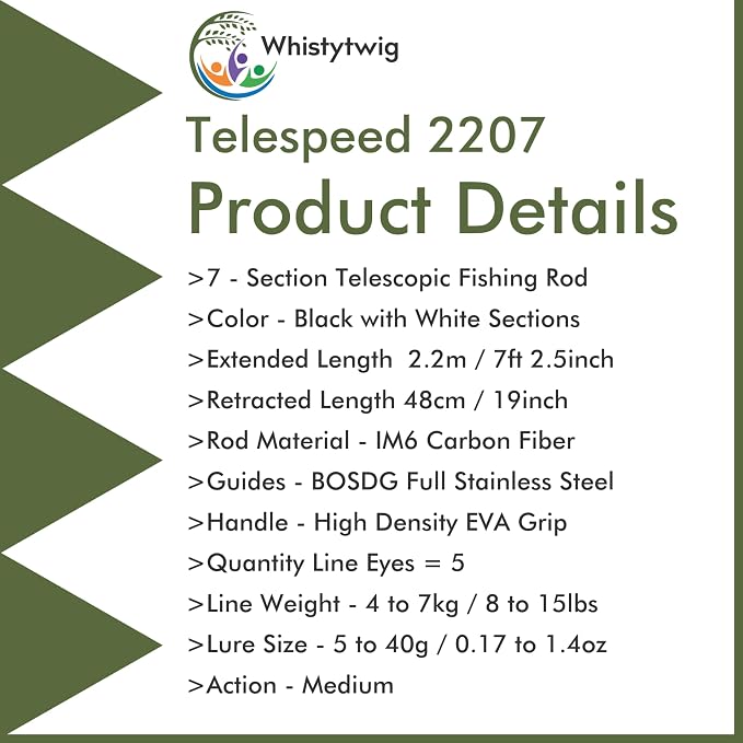 Whistytwig Carbon Fiber Telescopic Fishing Rod - Portable Collapsible Design for Travel and Adventure - Versatile Saltwater and Freshwater Fishing Pole