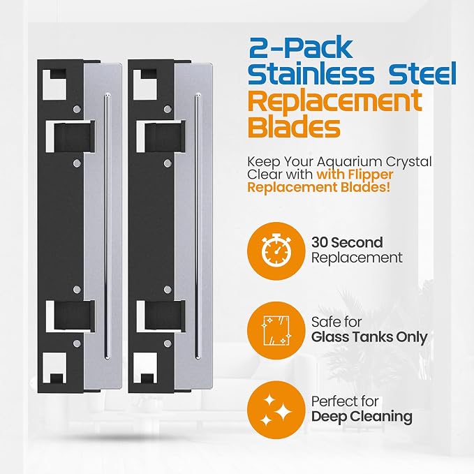 Flipper Nano Aquarium Algae Scraper for Fish Tank Cleaning Kits – Stainless Steel Replacement Blades for Glass Tanks – Aquarium Cleaner Blades, 2 Pack