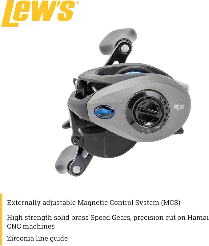Lew's American Hero Baitcast Fishing Reel, 4+1 Bearings, 7.5:1 Gear Ratio, Graphite Frame, Speed Gears, Magnetic Control System