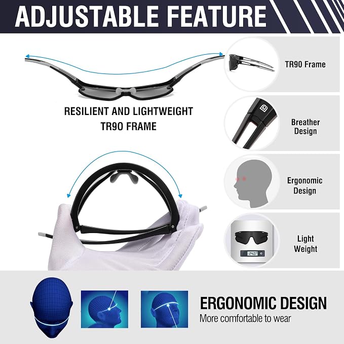 DUCO Polarized Sports Sunglasses for Men Women: UV400 Protection 24g Wrap Around Glasses for Baseball Running Hiking DC0023