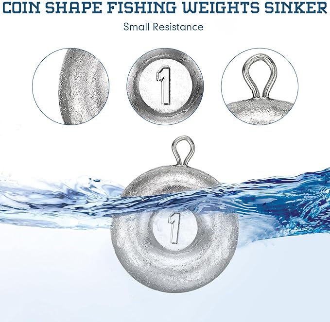 24 Pieces Fishing Disc Sinkers Weights Disc Sinker Fishing Sinkers Weights for Saltwater Catfishing Trolling Surf Tackle