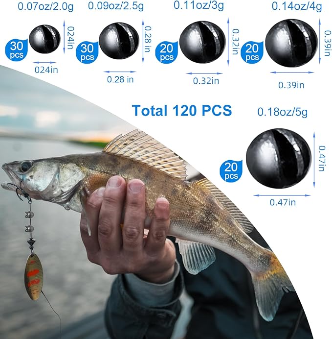 SANWEAL120PCS/200PCS Fishing Weights Sinkers - Premium Split ShotFishing Weights Sinkers - Round Removable Fishing Sinkers - 5/6 Sizes