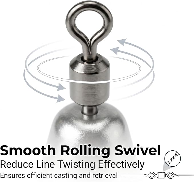 Drop Shot Fishing Weights with Rolling Swivel Streamlined Lead Fishing Sinkers for Freshwater Saltwater Catfish Bass Casting Fishing and Bottom Fishing Rigs