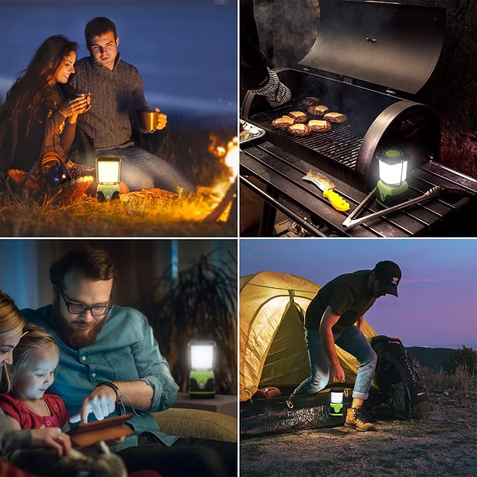 Lepro 1000LM Battery Powered LED Camping Lantern, Green Tent Light with 4 Light Modes, Camping Essentials, Waterproof Lantern Flashlight for Camping, Emergency Light, Power Outages, Not Rechargeable