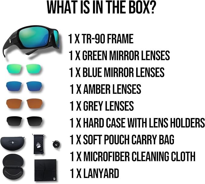 Fishing Glasses Pro Kit - Polarized Sunglasses With 4 Lenses for Clear Visibility in Offshore & Shallow Water
