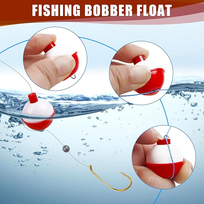 Fishing Bobbers Hard ABS Bobbers Snap-on Fishing Floats Push Button Round Buoy Float Bobbers for Crappie Panfish Walleyes Red and White 0.75"/1"/1.25"/1.5"/1.75"/2"/2.5"