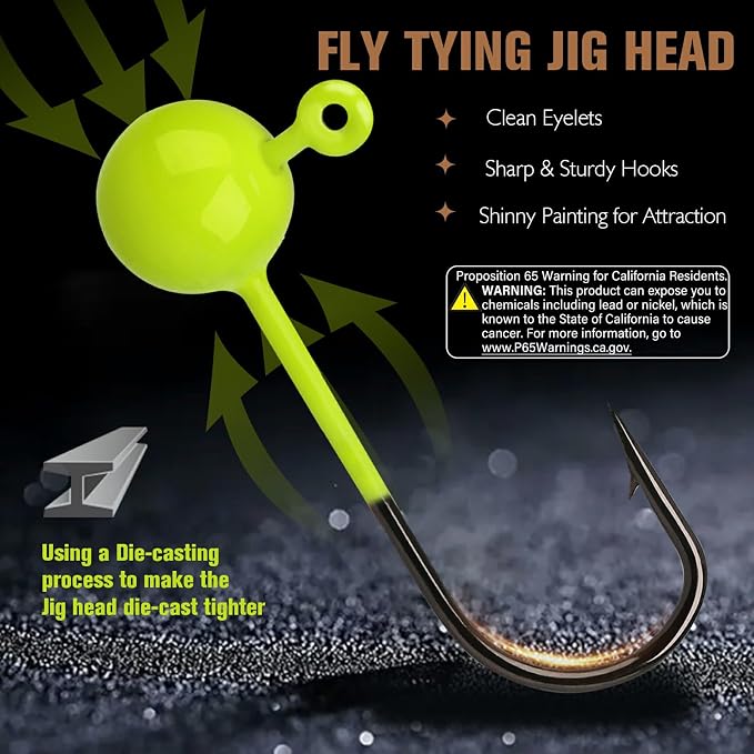 Dovesun 100pcs Fly Tying Jigs Kit, Jig Heads for Fly Fishing 1/124oz 1/80oz 1/64oz 1/32oz 1/16oz Jig Head Small Fly Fishing Hooks DIY Lure Making Kit Suit for Tying Flies | Crappie Lures