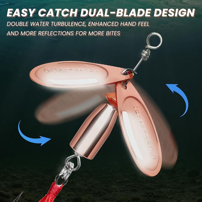 TRUSCEND Vibespinner Easy Catch Fishing Lures with BKK Hooks, Tail Spinner Baits with 4 Actions, Vibrating Swimming Flashing & Jigging for More Bites, Spoon Lures for Bass Trout Crappie Walleye Pike