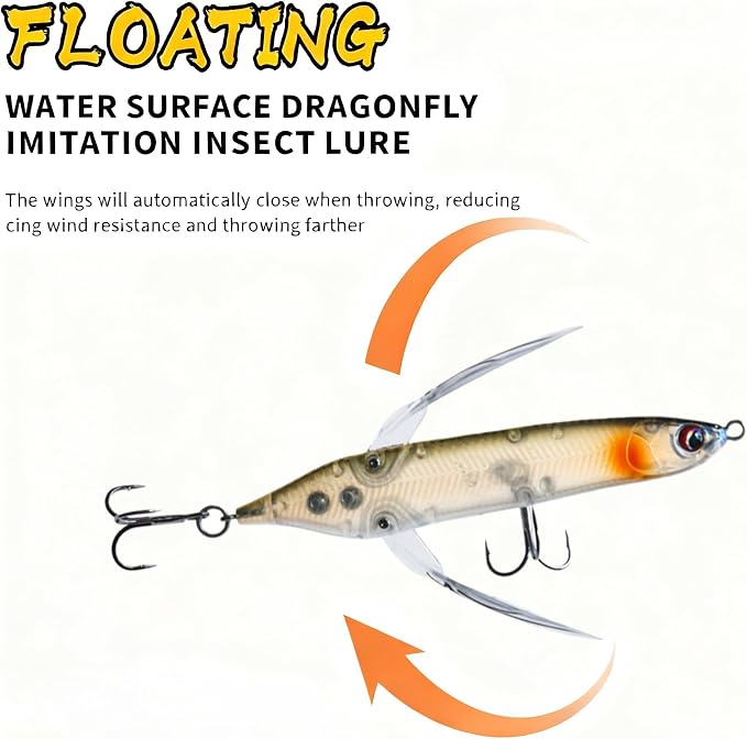 Topwater Crawler Walks On Water Dragonfly Big Bass Blow Ups Great Fishing Gift Great for Freshwater Fishing (Red Head & Silver Body)