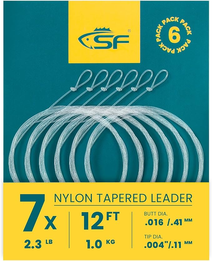 SF Pre-Tied Loop Fly Fishing Tapered Leader Nylon Clear Trout Freshwater Saltwater Bonefish Permit Bass Salmon Steelhead 7.5FT 9FT 10FT 12FT 15FT 0X 1X 2X 3X 4X 5X 6X 7X