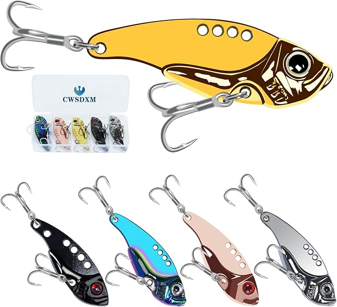 VIB Metal Lures Zinc Alloy Fishing Blade Spinner Bait with Treble Hooks Fishing Spoons Lures Pack of 5