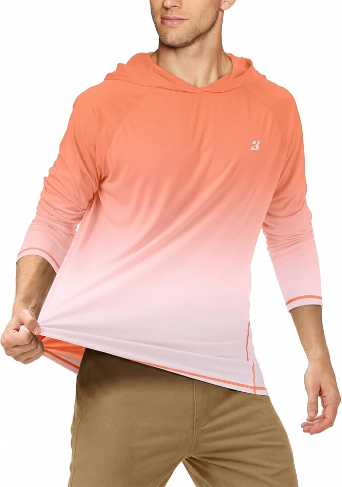 Roadbox UPF 50+ Fishing Shirts for Men, Long Sleeve UV Sun Protection Hoodie, Outdoor Hiking Running Swimming Rash Guard
