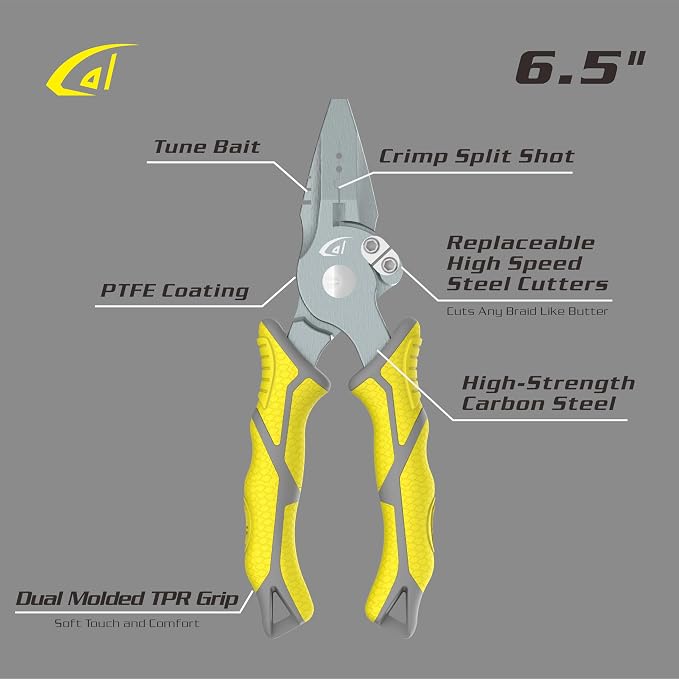 danco Carbon Steel 6.5" Fishing Pliers with Sheath, Line Cutter, Corrosion-Resistant, Saltwater & Freshwater Safe