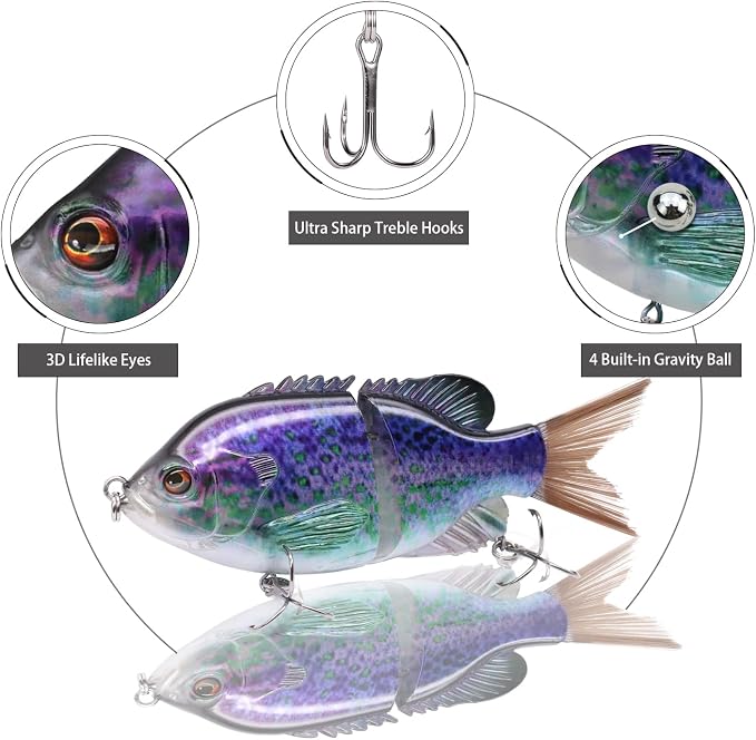 TRUSCEND Swimmax Easy Catch Fishing Lures with BKK Hooks, Wiggling, Vibrating, Rattling and Gurgling for More Bite, Heavy-Duty Dyneema Fiber Jointed Swimbaits for Bass, Trout, Walleye, Crappie, Pike