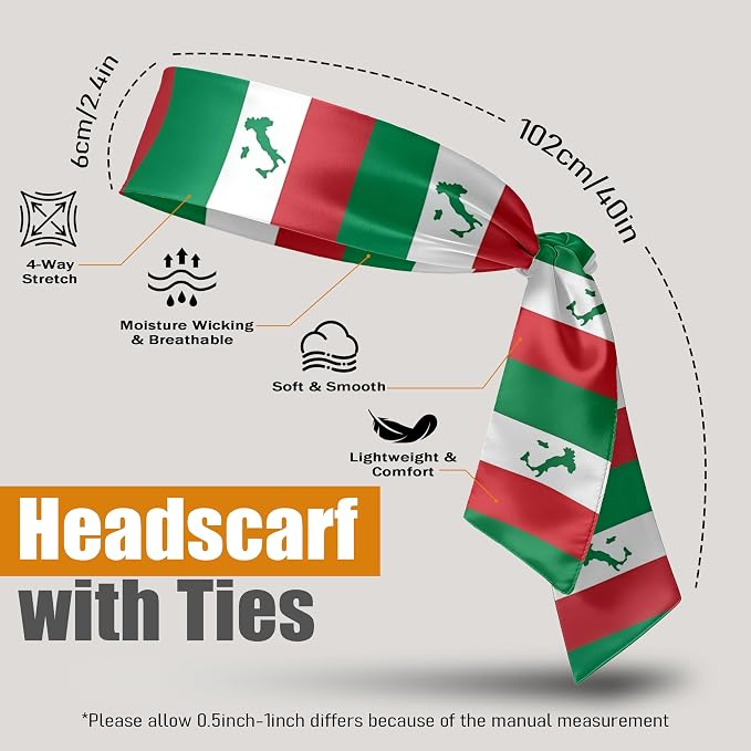 Flag Tie Headbands for Men Women, Moisture Wicking Sweatband Breathable Sports Headwrap, Non-Slip Stretchy Adjustable Fitness Hair Band