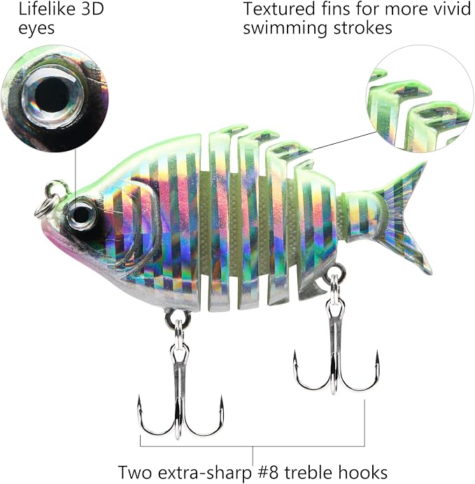 Bassdash SwimPanfish 0.34oz Hard Swimbaits Multi Jointed Topwater Trout Bass Fishing Crank Lure for Freshwater and Saltwater