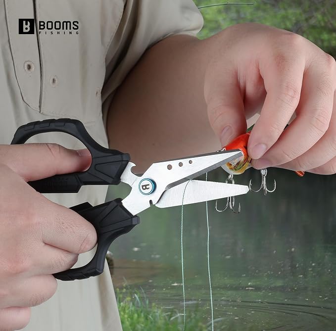 Booms Fishing Braided Line Cutter: 6.3in Multifunction Fishing Scissors - Fishing Shears with Serrated Blades and Side Wire Cutter, S04
