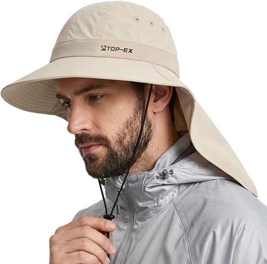 TOP-EX Cooling Sun Hat with Neck Flap – UPF 50+ Wide Brim Breathable Hat for Hiking, Fishing & Big Heads
