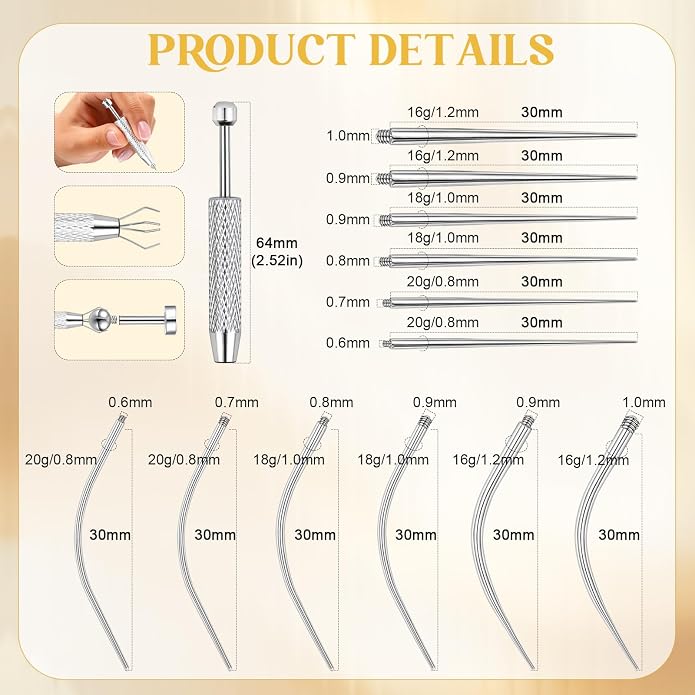 14g/16g/18g ASTM F136 Titanium Piercing Taper Insertion Pin for Internal Thread Tragus/Helix/Lip/Nose/Helix/Piercing Jewelry Cartilage Earrings Labret Nose Studs Stretcher Assistant Tool