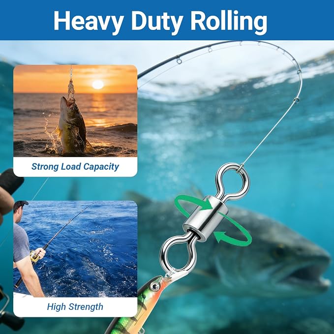 QISHUO High Strength Fishing Swivel Saltwater Heavy Duty Barrel Swivel Snap Stainless Steel Swivels Fishing Connect SUS304