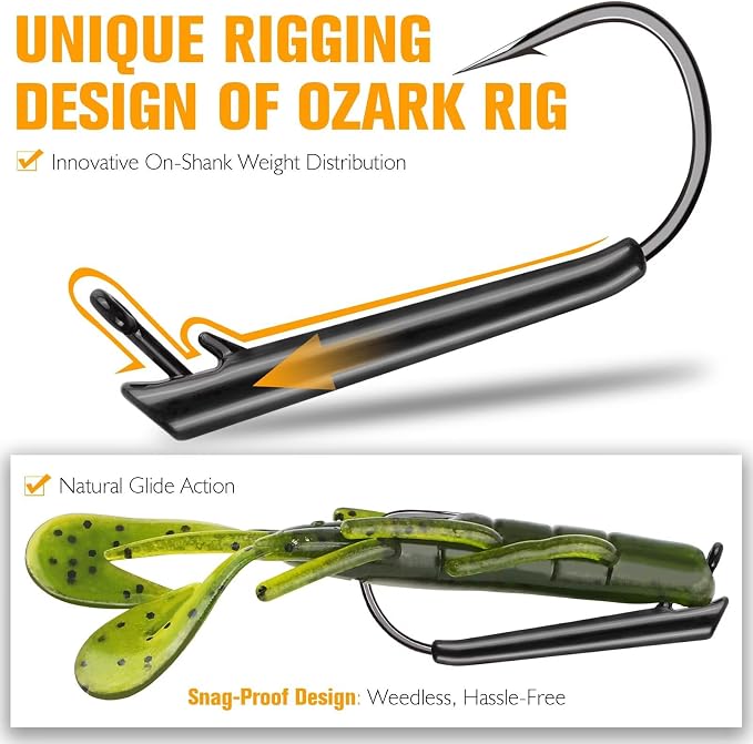 Dovesun Ozark Rig Fishing Hooks, 12PCS Weedless Weighted Jig Heads for Soft Plastics, 3/0 Texas Rig Hooks for Bass Fishing, Freshwater & Saltwater, 1/8 oz 1/4 oz 3/8 oz