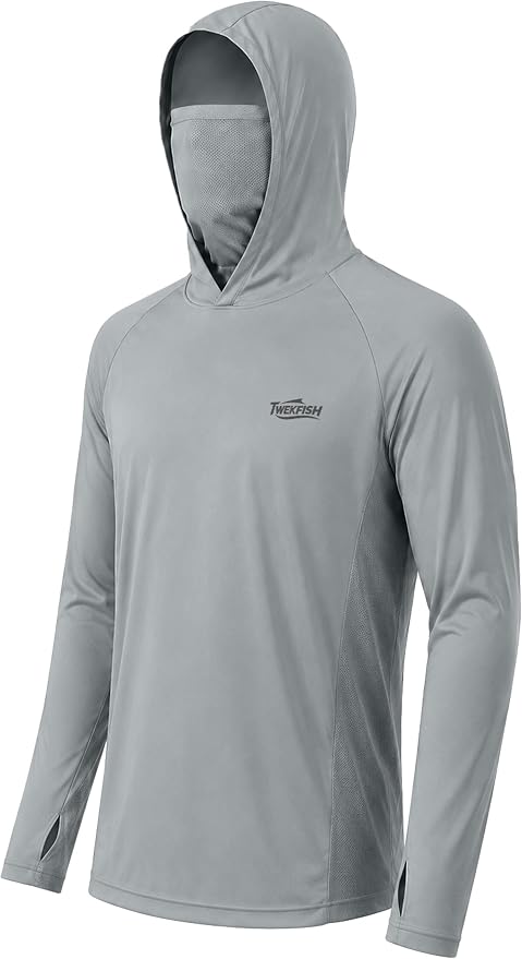 Men's UPF 50+ Long Sleeve Fishing Hoodie, UV Protection Sun Shirt with Hood Mask, Hooded Graphic Shirts for Outdoor