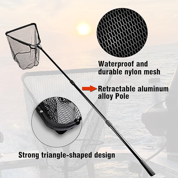 Fiblink Folding Aluminum Fishing Landing Net Fish Net with Extending Telescoping Pole Handle
